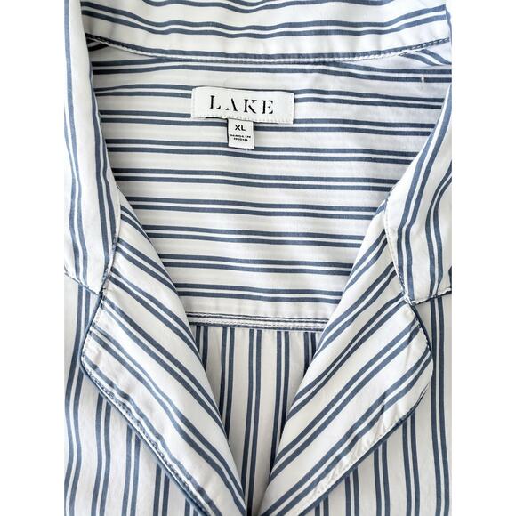 LAKE Pajamas Cotton Striped Set Women’s XL Blue White Classic Poplin - Picture 4 of 10